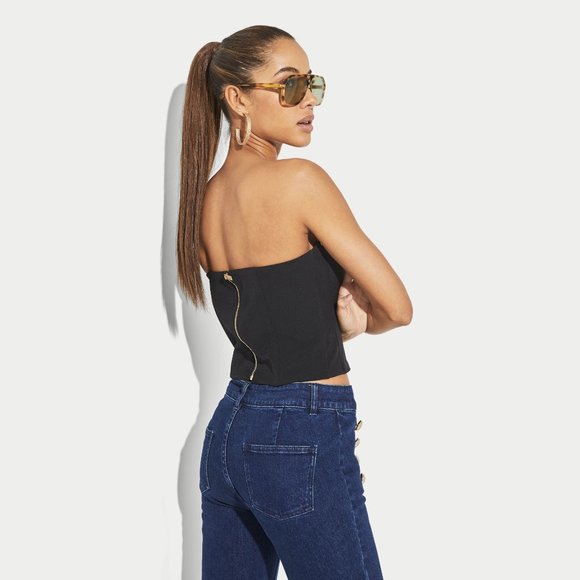 NEW Generation Love Sizes S, M, L Hazel Crepe Chain Bustier Top - Black - Picture 3 of 10